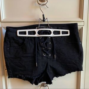 black denim shorts
